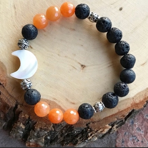 Silverskylight Jewelry - Mother of pearl moon tangerine carnelian bracelet